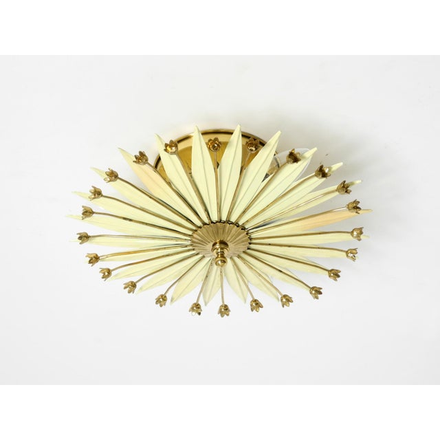 Mid-Century Modern Small Vintage Brass and Metal Sunburst Ceiling Lamp, 1950s For Sale - Image 3 of 18