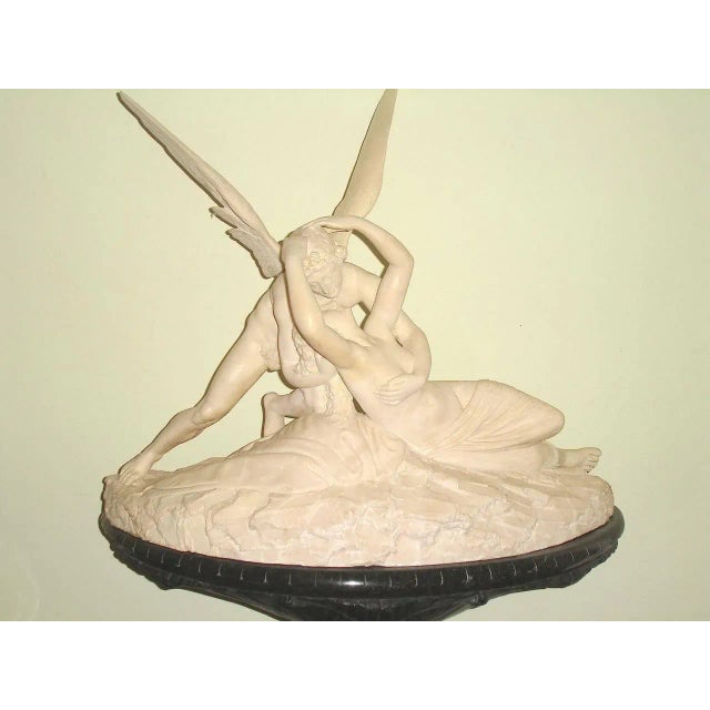 Palatial Marble Sculpture 'Cupid's Kiss' After Antonio Canova on Conforming Marble Pedestal For Sale - Image 4 of 7