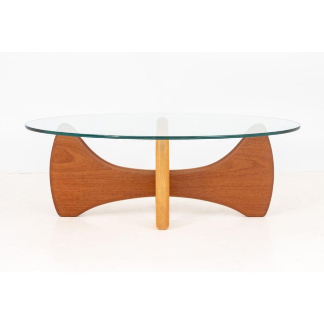 Mid-Century Modern Noguchi Style Glass Top & Wood Coffee Table For Sale - Image 3 of 8