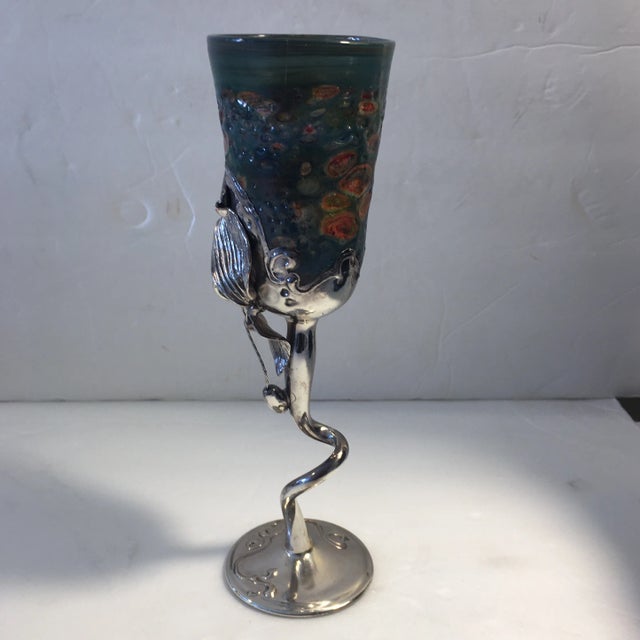 Finely Blown Glass and Silver Metal Goblet For Sale - Image 10 of 11