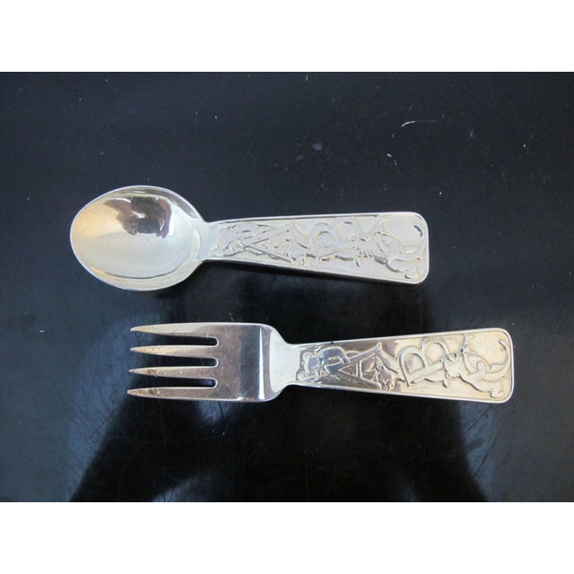 Tiffany & Co Sterling Silver Abc Bears Baby Spoon & Fork 2 Piece Set