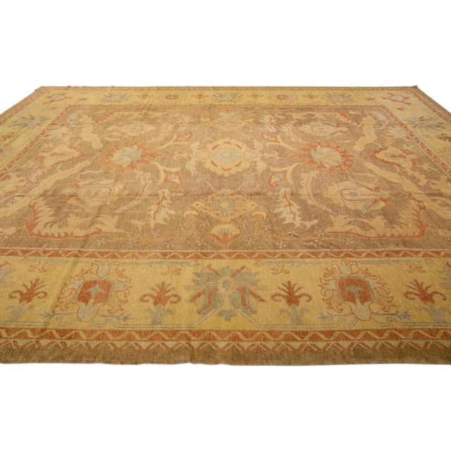 Early 21st Century Modern Designed Turkish Oushak Handmade Brown Wool Rug With Floral Motif For Sale - Image 5 of 7