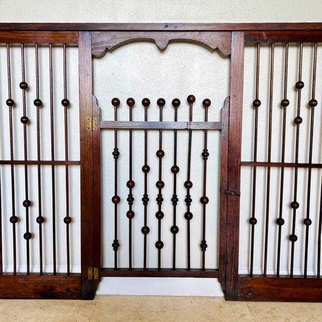 Wood Victorian Stick and Ball Partition Panel With Gate, Late 19th Century For Sale - Image 7 of 12