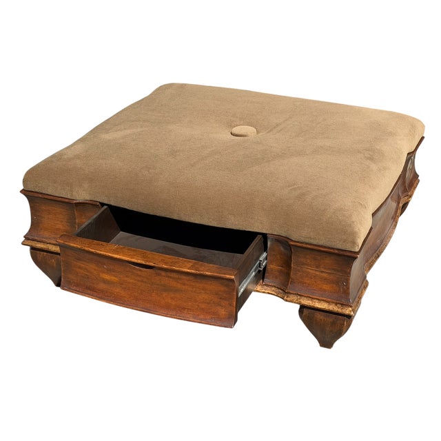 1990s Huge Mahogany Giltwood & Mohair Cocktail Ottoman Footstool For Sale - Image 5 of 5