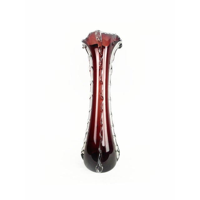 Mid-Century Modern Venetian Handblown Cranberry Red and Clear Glass Vase, Italy, 1960 For Sale - Image 10 of 10