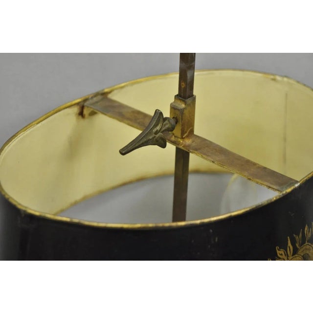 Antique French Empire Black & Gold Tole Metal Urn Bouillotte Table Lamp W Shade For Sale In Philadelphia - Image 6 of 12