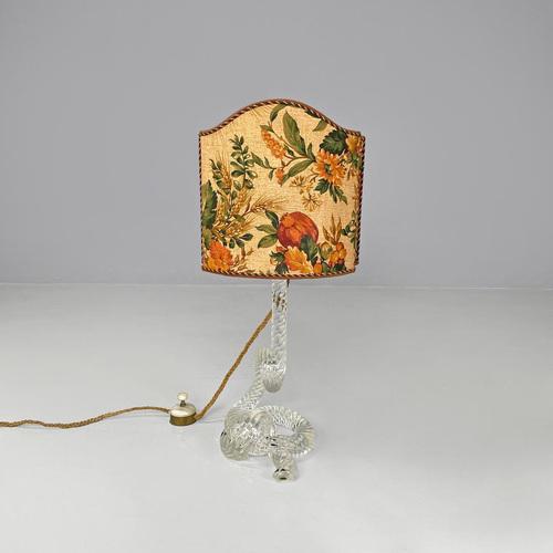 Italian Art Deco Table Lamps in Murano Glass and Floral Fabric attributed to Seguso, 1930s, Set of 2 For Sale - Image 3 of 18
