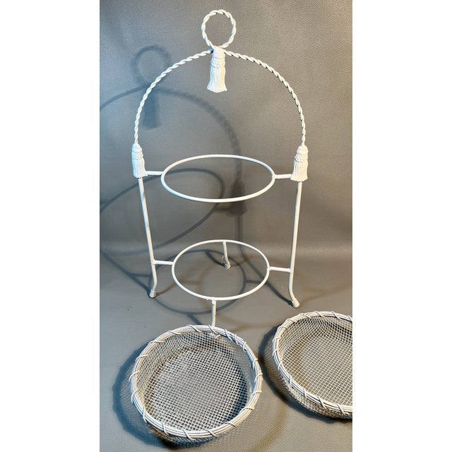 Farmhouse Vintage 2 Tier Fruit Basket Stand Iron With Removable Metal Mesh Baskets For Sale - Image 3 of 4