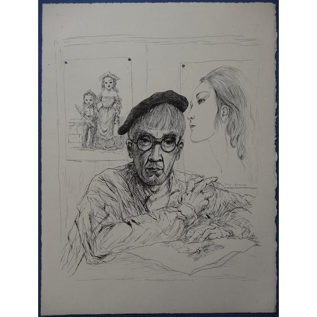 Tsuguharu Foujita, Self-Portrait in a Beret with his Wife Kimiyo, 1951, Original Engraving For Sale - Image 7 of 7