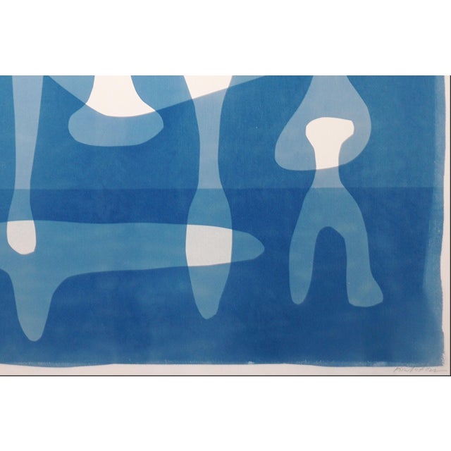 2020s 2026, Figurative Tribal Furniture, Handmade Monotype Cyanotype in Blue Tones, Stone Tools Silhouettes on Paper For Sale - Image 5 of 8