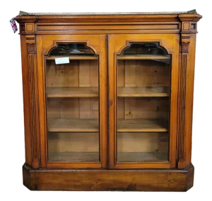 Early 20th Century Walnut Glazed Door Bookcase With Fluted Pilasters With Brass Gallery Top