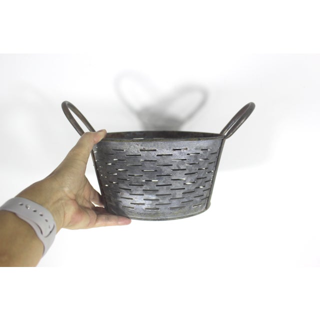 Metal Vintage Galvanized Olive Gathering Basket For Sale - Image 7 of 8