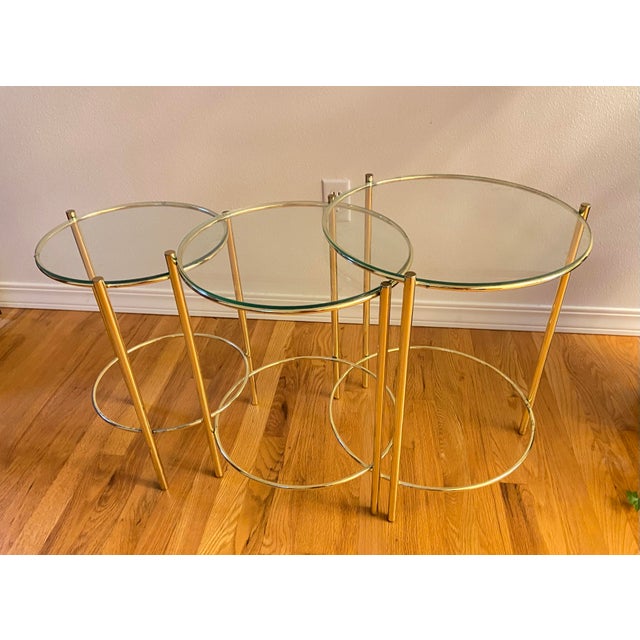 1970s Set of 3 Round Brass & Glass Nesting End Table Chairish