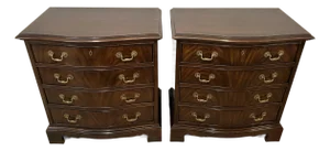 Late 20th Century Drexel Heritage Hierlooms Flame Mahogany Four Drawer Chest/Nightstand - Pair