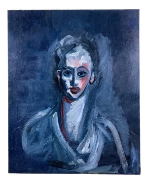 1990s Expressionist Style Figurative Oil Painting on Canvas