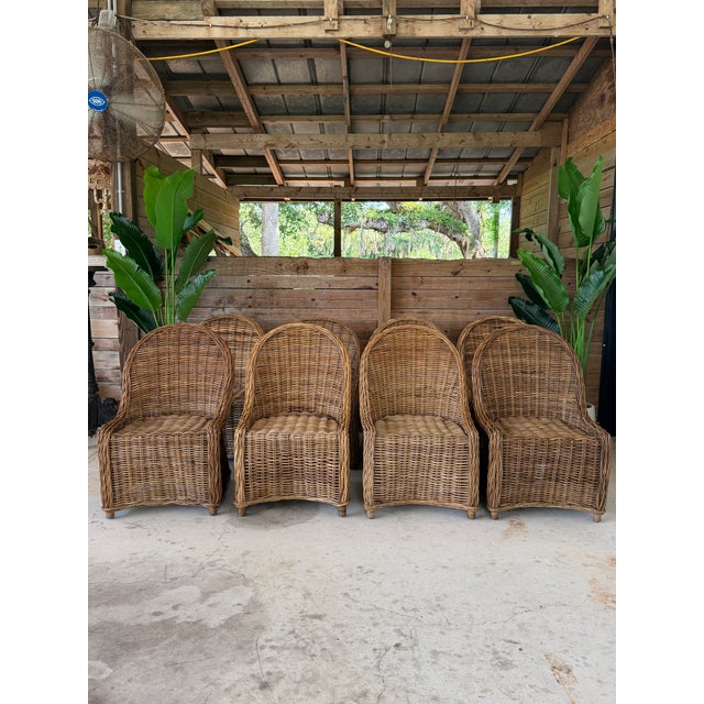 Set of 8 Organic Modern Rustic Coastal Braided Rattan Dining Chairs For Sale - Image 12 of 12