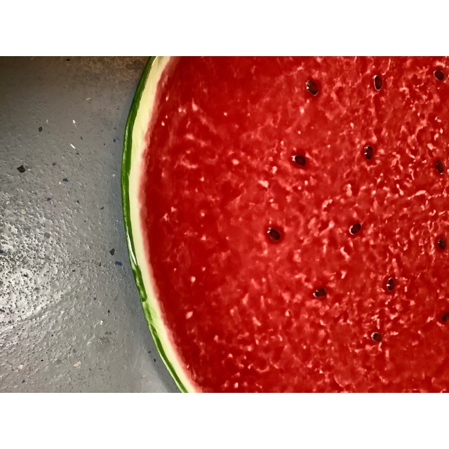 2020s Bordallo Pinheiro Charger Plate Watermelon Ceramic Large Tray Serving Salad Red Green 12 Inch For Sale - Image 5 of 17