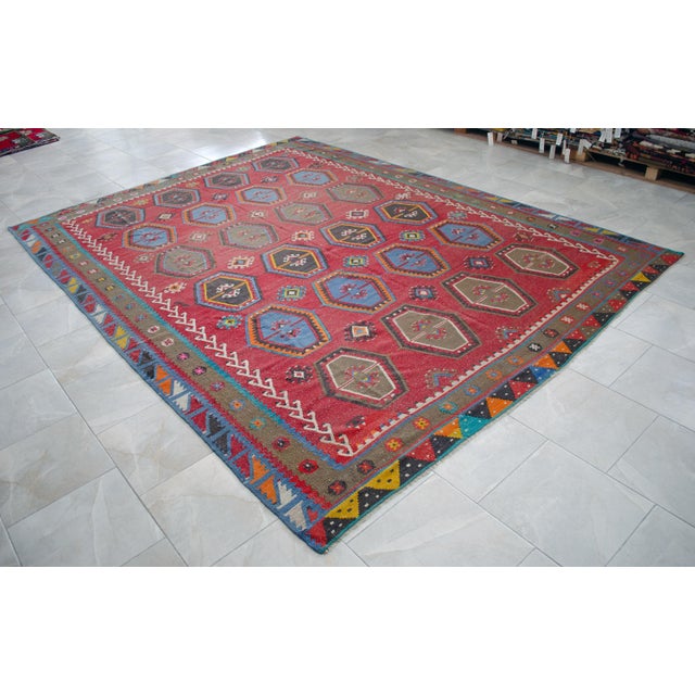 Textile Vintage Hand-Woven Wool Turkish Rug - 8′8″ X 11′7″ For Sale - Image 7 of 15