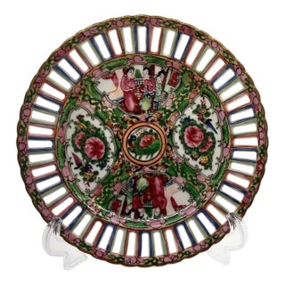 Vintage Pierced Rose Medallion Chinese Plate For Sale