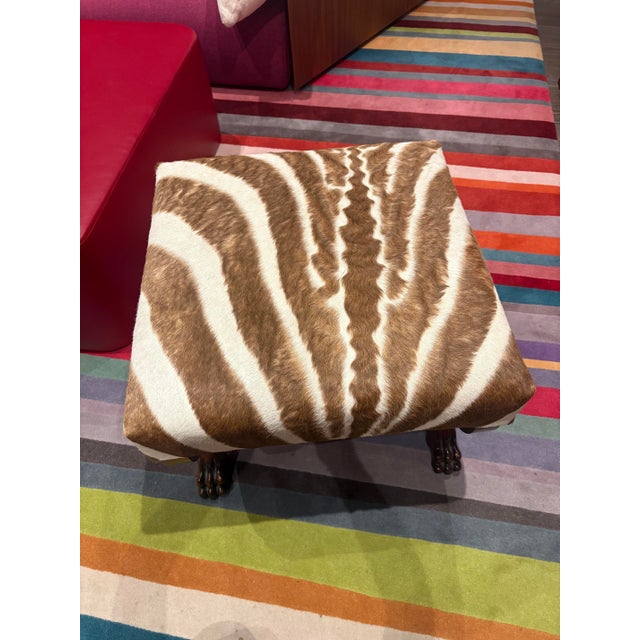 Contemporary Ralph Lauren Henredon Mahogany Empire Style McDowell Stool Zebra Ottoman Bench For Sale - Image 3 of 7