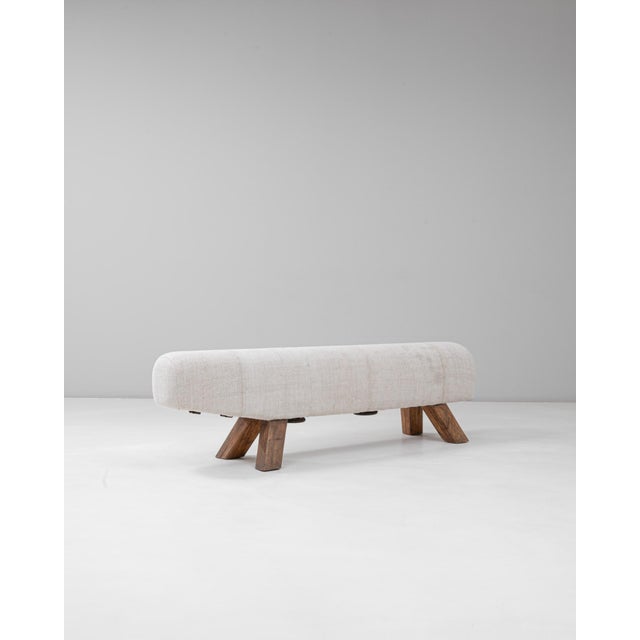 Mid-Century Modern 1940s Czech Mid-Century Modern Upholstered Bench With Angled Wooden Legs For Sale - Image 3 of 18