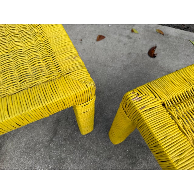 Wood Vintage Organic Modern Wrapped Rattan Console Table With Two Matching Stools For Sale - Image 7 of 11