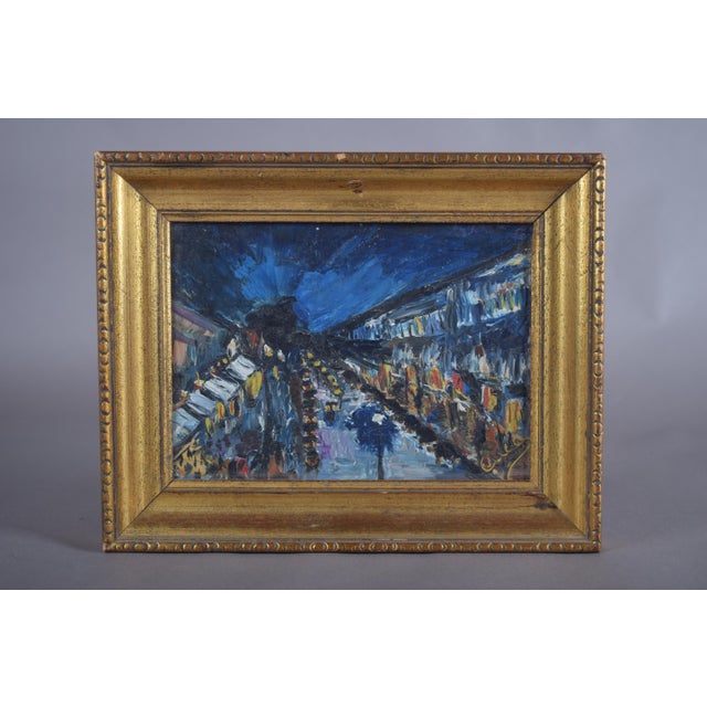 Cuca, Night Street Scene, 1950s, Oil Painting on Panel, Framed For Sale - Image 4 of 10