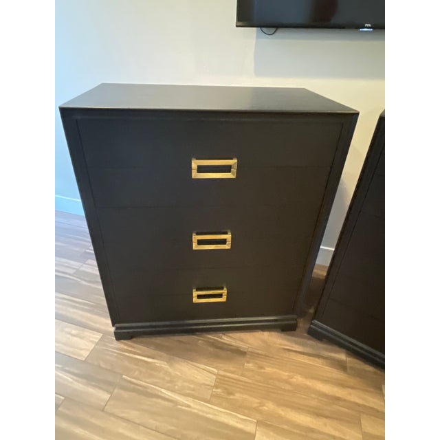 1950s Frankl Mont Deco Inspired Set of Mid Century Chests of Drawers Black Brass Accents For Sale - Image 5 of 17