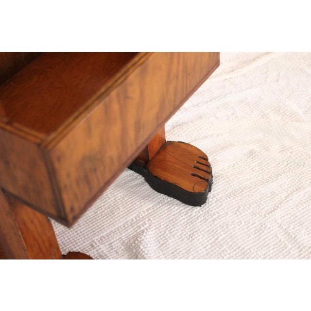 American Vintage "Foot" Stool With Blue Plaid Top - Handmade Stool For Sale - Image 3 of 15