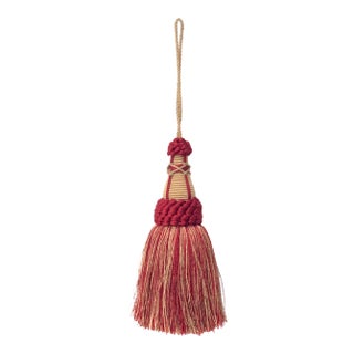 Red and Gold Key Tassel With Looped Ruche - 6 Inches For Sale