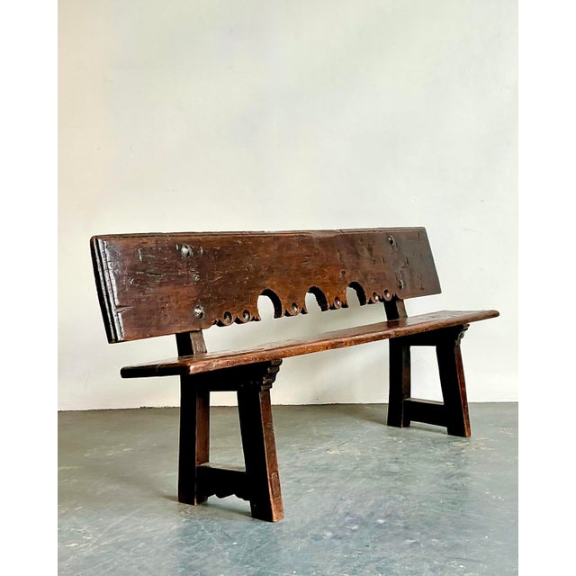 Rustic Vintage 18th Century Carved Plank Bench For Sale - Image 3 of 12