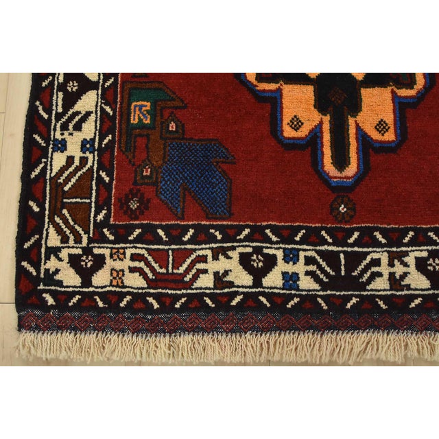 Baloch Rug 2’11” X 5’1′ Red Wool Vintage Tribal Hand-Knotted Oriental Carpet For Sale In Philadelphia - Image 6 of 9
