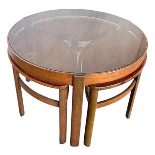 Mid-Century Nesting Tables in Teak with Smoked Glass Tops, 1960s, Set of 4 For Sale