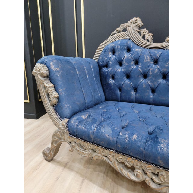 1970s Mid-Century Tufted Cobalt Blue Velvet Chaise Lounge For Sale - Image 9 of 10