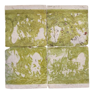 18th Century Set of Four Green Spongeware Tiles, Portuguese For Sale