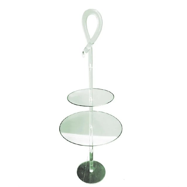 Transparent Vintage Dorothy Thorpe Attributed Loop Top Lucite Glass Tiered Party Appetizer Serving Tower Plate For Sale - Image 8 of 8