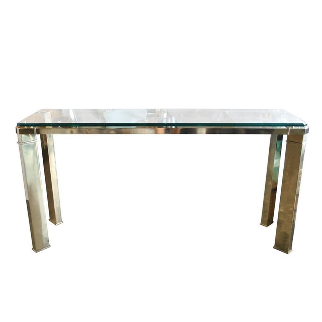 Metal Mastercraft Brass and Glass Console Sofa Table For Sale - Image 7 of 8