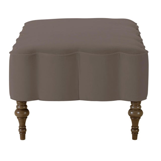 Transitional Mirasol Scalloped Ottoman, Tabor Gray Velvet For Sale - Image 3 of 6