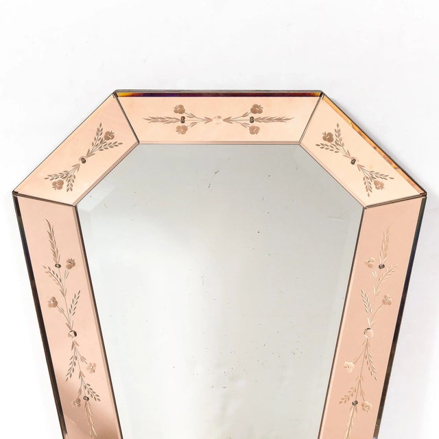 Mid-Century Modernist Shadowbox Mirror With Reversed Etching in Smoked Rose For Sale - Image 9 of 11