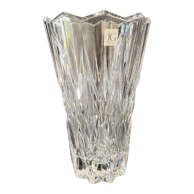 French Jg Durand Crystal Cathedral Vase, 11” Sculptural Cut Glass For Sale