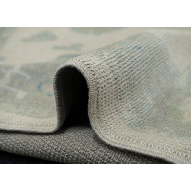 Turkish Oushak Rug Green & Blue Handwoven Wool Rug 3'2" X 6' For Sale - Image 10 of 11