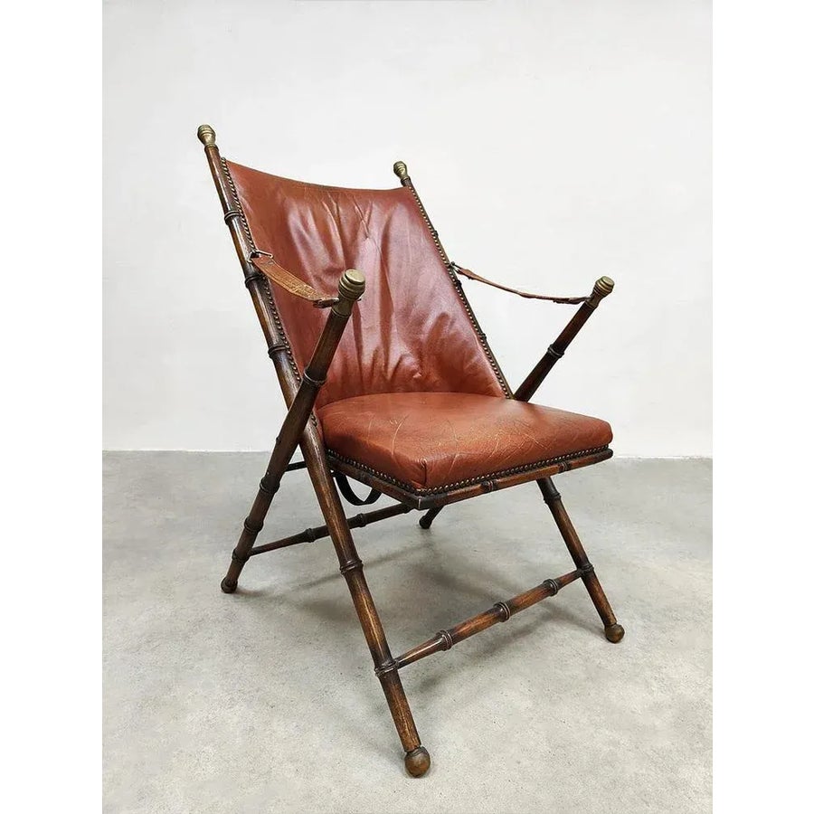 Vintage Faux Bamboo and Leather Folding Chair, 1950s | Chairish