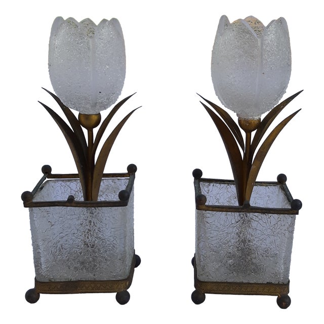 Decorative Elements in Frosted Glass and Brass, 1900, Set of 2 For Sale