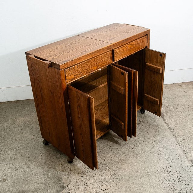 Brown 1960s Mid Century Modern Bar Cart Cabinet Conant Ball Expanding Top Storage Rolling For Sale - Image 8 of 12