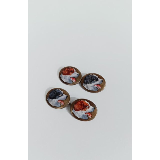 Metal Art Deco Silver Cufflinks Enameled with Hunting Dogs, 1930s, Set of 2 For Sale - Image 7 of 11