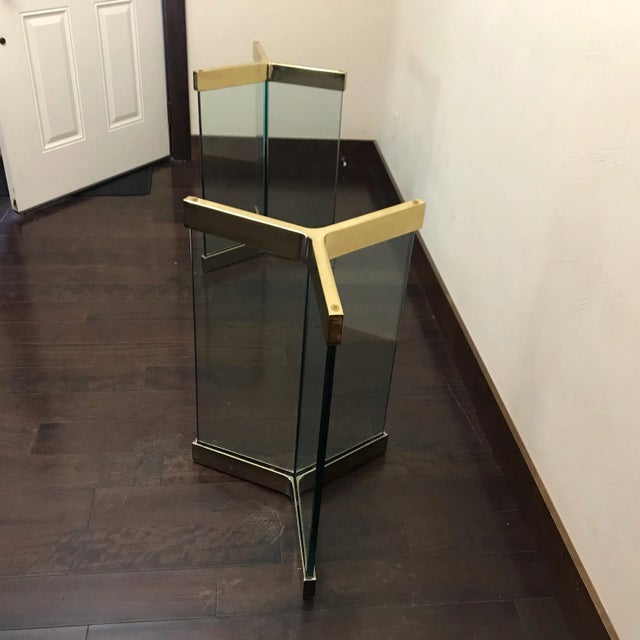 1970s Pace Collection Glass Dining Table With Double Pedestal Glass and Brass Base For Sale - Image 10 of 11