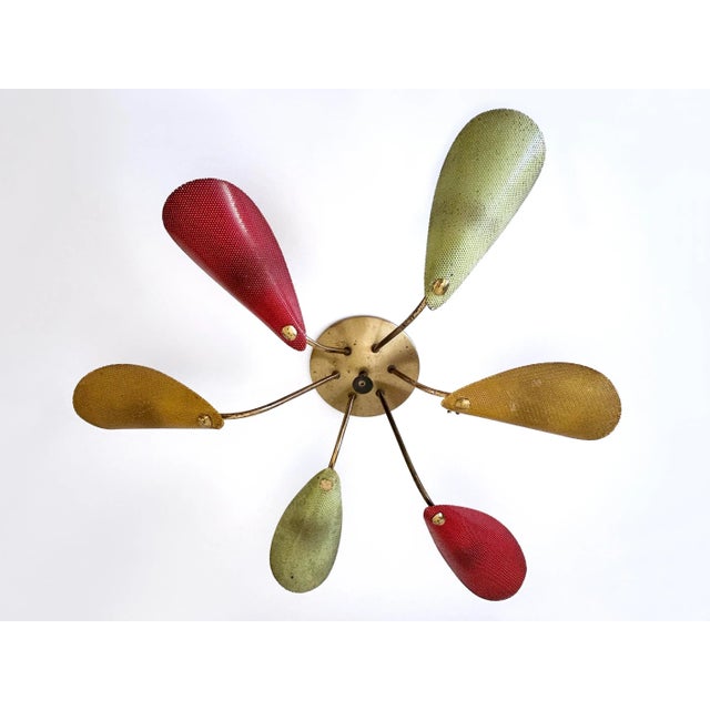 1950s Mid-Century Modern Perforated Metal and Brass Ceiling Lamp by Mathieu Matégot, 1950s For Sale - Image 5 of 18