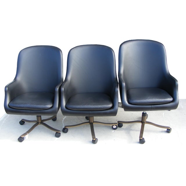 Mid-Century Modern 1 Vintage Midcentury Zographos Alpha Chair Black Leather Bronze Base For Sale - Image 3 of 6