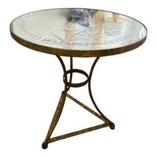 Hollywood Regency Style Gilded Metal & Antiqued Mirror Round Side Table (Attributed to Oly Studio) For Sale
