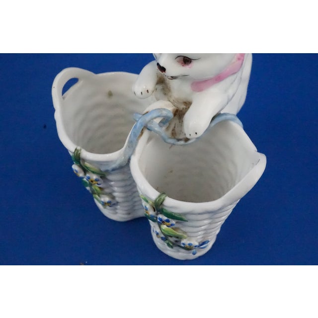 19th Century Porcelain Sculpture of a Cat and Baskets with Flowers in Relief attributed to Vion & Baury, France For Sale - Image 13 of 18
